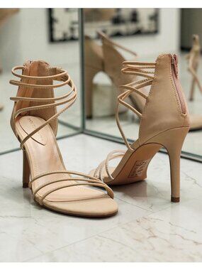 Strappy Natural Heeled Sandals With Zipper Back Closure Stiletto Heel Elegant De